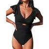 CUPSHE Women’s One Piece Swimsuit Tummy Control Bathing Suit V Neck Ruffled Wrap Ruched Cutout Back Hook (Available in Plus)(Black)