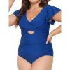 CUPSHE Women’s One Piece Swimsuit Tummy Control Bathing Suit V Neck Ruffled Wrap Ruched Cutout Back Hook (Available in Plus)(P-royal Blue)