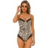 CUPSHE Women’s One Piece Swimsuit V Neck Color Block Underwire Push Up Ruching Tummy Control Back Cutout Retro Textured(Brown/Leopard)