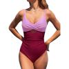 CUPSHE Women’s One Piece Swimsuit V Neck Twist Bathing Suit Adjustable Double Straps Cutout Crisscross Back Self Tie(Lavender/Burgundy Red)