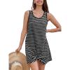 CUPSHE Women’s Sleeveless Swimsuit Coverup Waffle Knit Swimwear Beach Cover Ups Twisted Mini Dress(Black White Stripe)