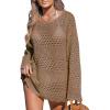CUPSHE Women’s Swimsuit Cover Up Crochet Bathing Suit Mesh Swimwear Knit Pullover Beach Dress(Brown)