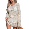 CUPSHE Women’s Swimsuit Cover Up Crochet Bathing Suit Mesh Swimwear Knit Pullover Beach Dress(Off-white)