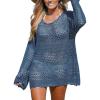 CUPSHE Women’s Swimsuit Cover Up Crochet Bathing Suit Mesh Swimwear Knit Pullover Beach Dress(Teal)