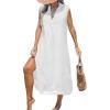 CUPSHE Women’s Swimsuit Coverup Casual Sleeveless Side Split Long Cardigans V Neck Midi Beach Dress(White)