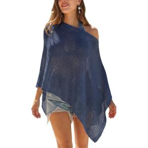 CUPSHE Women Sheer Poncho Top Lightweight See Through Shrug Swimsuit Coverup(Navy)
