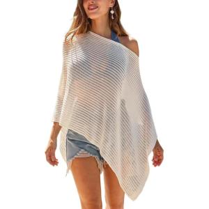 CUPSHE Women Sheer Poncho Top Lightweight See Through Shrug Swimsuit Coverup(White)