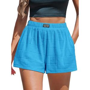 CUPSHE Women’s Casual Shorts Cotton High Rise Beach Cover Ups Summer Shorts with Pockets(B-blue)