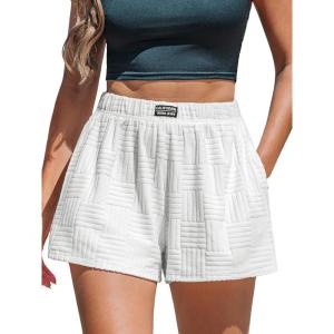 CUPSHE Women’s Casual Shorts Cotton High Rise Beach Cover Ups Summer Shorts with Pockets(B-white)