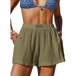 CUPSHE Women’s Casual Shorts Cotton High Rise Beach Cover Ups Summer Shorts with Pockets(Green)