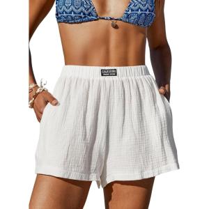 CUPSHE Women’s Casual Shorts Cotton High Rise Beach Cover Ups Summer Shorts with Pockets(White)