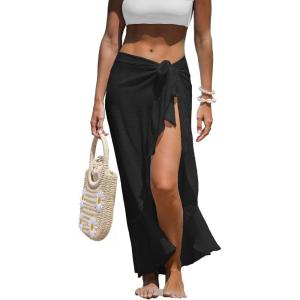 CUPSHE Women’s Sarong Cover Up Chiffon Swimwear Wrap Skirt Self Tie Ruffle Beach Cover Ups(Black)
