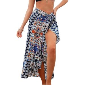 CUPSHE Women’s Sarong Cover Up Chiffon Swimwear Wrap Skirt Self Tie Ruffle Beach Cover Ups(Paisley)