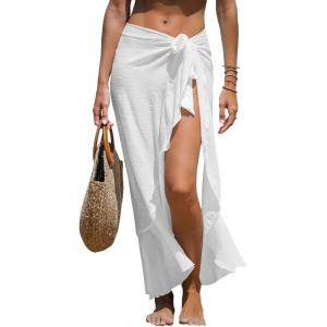 CUPSHE Women’s Sarong Cover Up Chiffon Swimwear Wrap Skirt Self Tie Ruffle Beach Cover Ups(White)