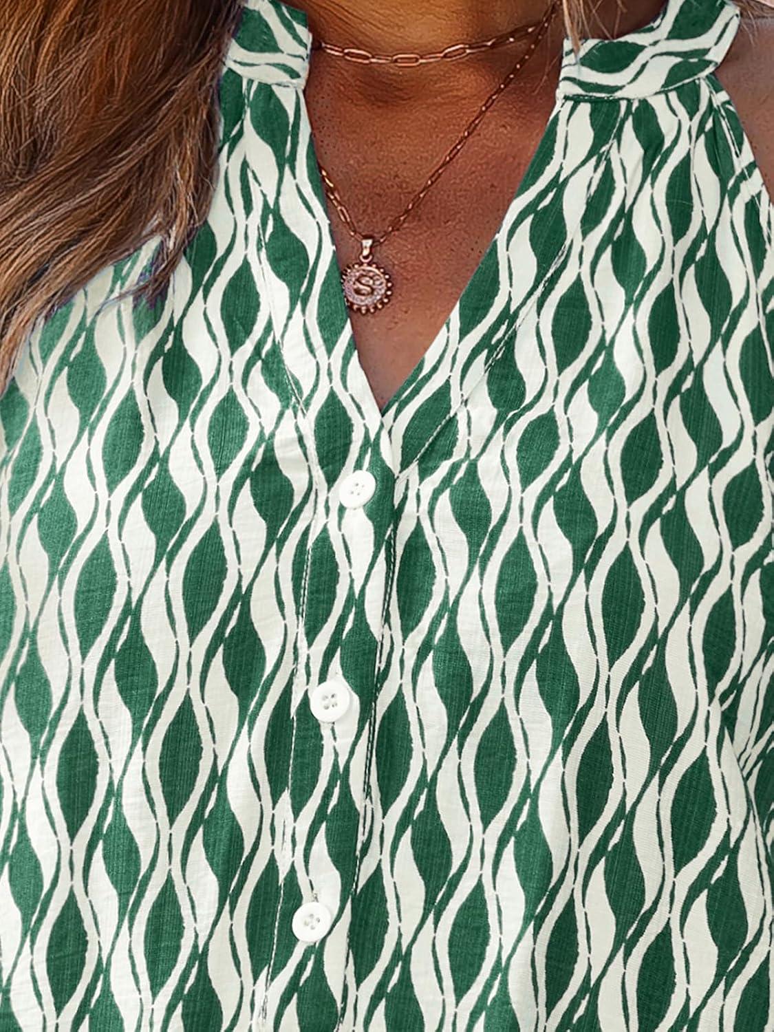 imageCUPSHE Womens Summer Dresses V Neck Sleeveless Striped Button Up Mini Casual Coverup DressGreen Wave