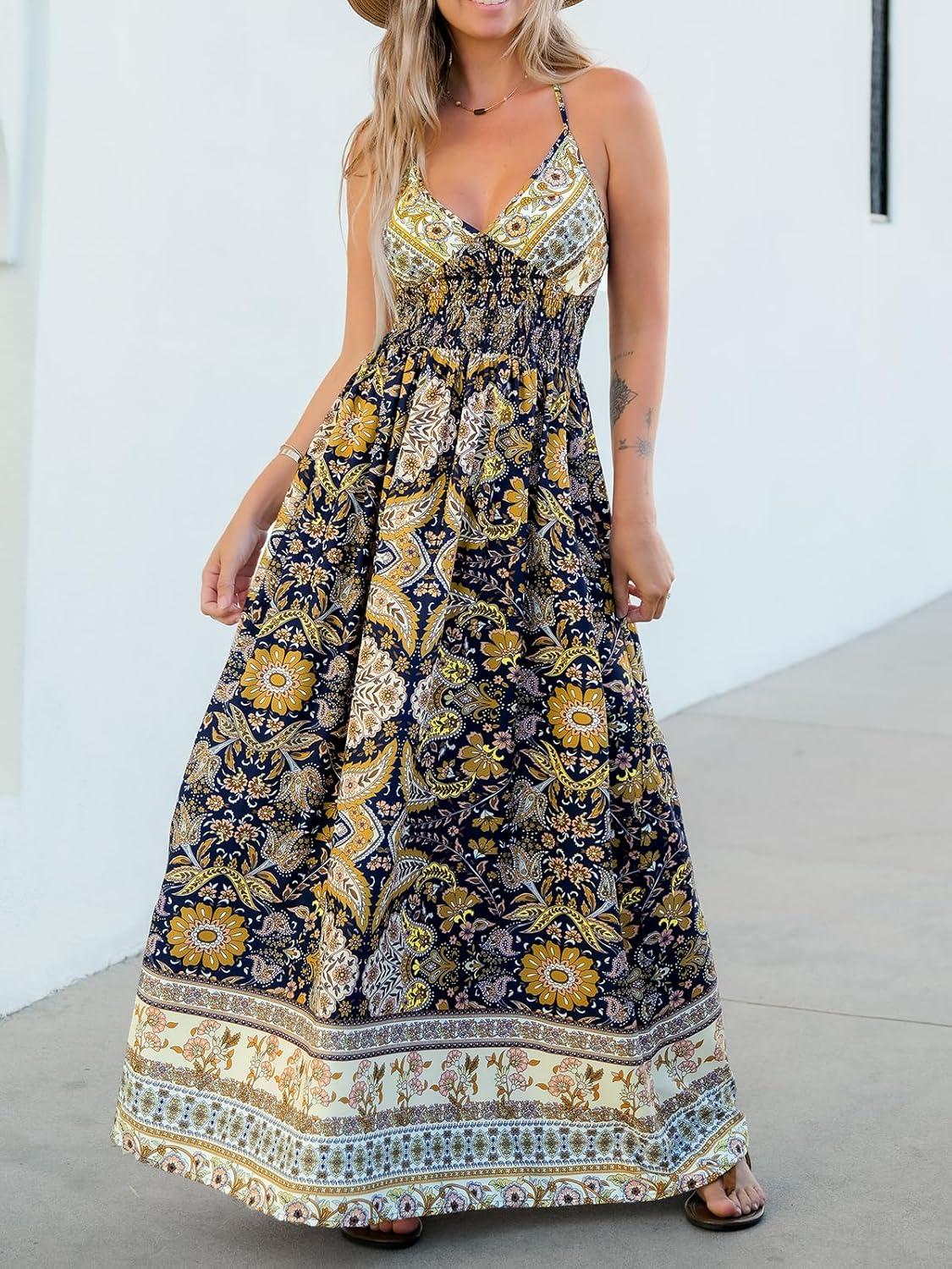 imageCUPSHE Womens Summer Maxi Dress 2026 Sleeveless Long Sundresses Spaghetti Strap Flowy Boho Beach Vacation DressPaisley