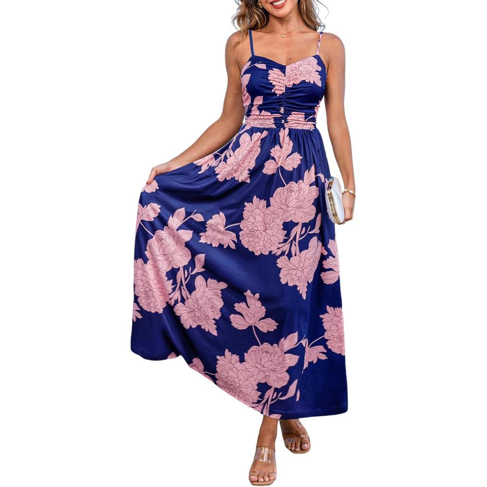 imageCUPSHE Womens Maxi Dresses Casual Summer Sundress Sleeveless Floral Spaghetti Straps Long Beach Formal DressNavy Floral