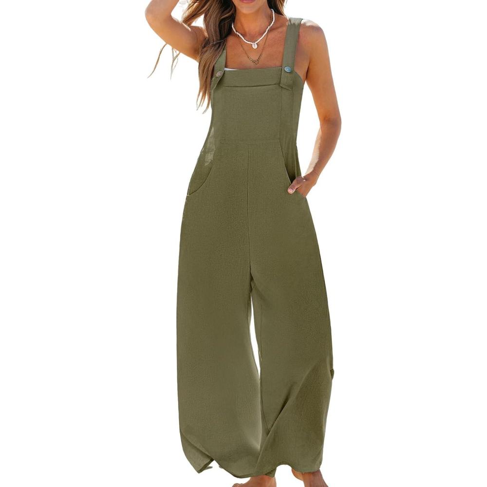 imageCUPSHE Womens Sleeveless Spaghetti Strap Jumpsuit Wide Leg Dressy Work Beach Vacation Long Pants with PocketsGreen