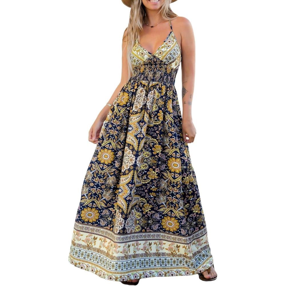 imageCUPSHE Womens Summer Maxi Dress 2026 Sleeveless Long Sundresses Spaghetti Strap Flowy Boho Beach Vacation DressPaisley