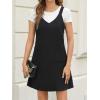 CUPSHE Fall Dresses for Women V Neck Plaid Sleeveless Wide Strpas Pockets Casual Pinafore Mini Overall Dress(Black)