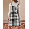 CUPSHE Fall Dresses for Women V Neck Plaid Sleeveless Wide Strpas Pockets Casual Pinafore Mini Overall Dress(Black Plaid)