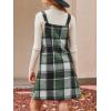 CUPSHE Fall Dresses for Women V Neck Plaid Sleeveless Wide Strpas Pockets Casual Pinafore Mini Overall Dress(Green Plaid)