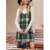 CUPSHE Fall Dresses for Women V Neck Plaid Sleeveless Wide Strpas Pockets Casual Pinafore Mini Overall Dress(Green Plaid)