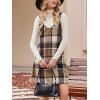 CUPSHE Fall Dresses for Women V Neck Plaid Sleeveless Wide Strpas Pockets Casual Pinafore Mini Overall Dress(Khaki Plaid)