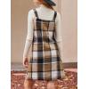 CUPSHE Fall Dresses for Women V Neck Plaid Sleeveless Wide Strpas Pockets Casual Pinafore Mini Overall Dress(Khaki Plaid)