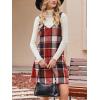 CUPSHE Fall Dresses for Women V Neck Plaid Sleeveless Wide Strpas Pockets Casual Pinafore Mini Overall Dress(Red Plaid)