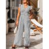 CUPSHE Summer Stripes Jumpsuits for Women V Neck Ruffle Cap Sleeve Romper Dressy Overalls Wide Leg Pants One Piece Outfits(Black)