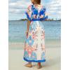 CUPSHE Women Boho Maxi Summer Dress Plunging V Half Dolman Sleeve Empired Waist Side Slit Sundress Holiday Beach Dresses(Blue Pink)