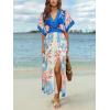 CUPSHE Women Boho Maxi Summer Dress Plunging V Half Dolman Sleeve Empired Waist Side Slit Sundress Holiday Beach Dresses(Blue Pink)