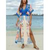 CUPSHE Women Boho Maxi Summer Dress Plunging V Half Dolman Sleeve Empired Waist Side Slit Sundress Holiday Beach Dresses(Blue Pink)