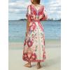CUPSHE Women Boho Maxi Summer Dress Plunging V Half Dolman Sleeve Empired Waist Side Slit Sundress Holiday Beach Dresses(Pink Floral)