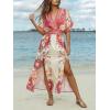 CUPSHE Women Boho Maxi Summer Dress Plunging V Half Dolman Sleeve Empired Waist Side Slit Sundress Holiday Beach Dresses(Pink Floral)