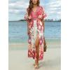 CUPSHE Women Boho Maxi Summer Dress Plunging V Half Dolman Sleeve Empired Waist Side Slit Sundress Holiday Beach Dresses(Pink Floral)