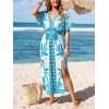 CUPSHE Women Boho Maxi Summer Dress Plunging V Half Dolman Sleeve Empired Waist Side Slit Sundress Holiday Beach Dresses(Teal Blue)