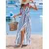 CUPSHE Women Halter Backless Summer Dresses Spaghetti Strap Side Slit Casual Beach Sundress Holiday Vacation Maxi Dress(Blue Geometric)