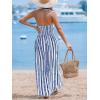 CUPSHE Women Halter Backless Summer Dresses Spaghetti Strap Side Slit Casual Beach Sundress Holiday Vacation Maxi Dress(Blue Geometric)
