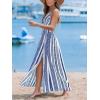 CUPSHE Women Halter Backless Summer Dresses Spaghetti Strap Side Slit Casual Beach Sundress Holiday Vacation Maxi Dress(Blue Geometric)