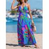 CUPSHE Women Halter Backless Summer Dresses Spaghetti Strap Side Slit Casual Beach Sundress Holiday Vacation Maxi Dress(Blue Pattern)
