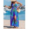 CUPSHE Women Halter Backless Summer Dresses Spaghetti Strap Side Slit Casual Beach Sundress Holiday Vacation Maxi Dress(Blue Pattern)