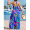 CUPSHE Women Halter Backless Summer Dresses Spaghetti Strap Side Slit Casual Beach Sundress Holiday Vacation Maxi Dress(Blue Pattern)