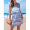 CUPSHE Women Knit Colorblock Stripe Summer Dress Crew Neck Waist Tie Multicolor Casual Sundress Beach Holiday Mini Dress(Multicolor Blue)