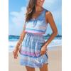 CUPSHE Women Knit Colorblock Stripe Summer Dress Crew Neck Waist Tie Multicolor Casual Sundress Beach Holiday Mini Dress(Multicolor Blue)