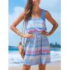 CUPSHE Women Knit Colorblock Stripe Summer Dress Crew Neck Waist Tie Multicolor Casual Sundress Beach Holiday Mini Dress(Multicolor Blue)