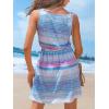 CUPSHE Women Knit Colorblock Stripe Summer Dress Crew Neck Waist Tie Multicolor Casual Sundress Beach Holiday Mini Dress(Multicolor Blue)