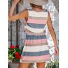 CUPSHE Women Knit Colorblock Stripe Summer Dress Crew Neck Waist Tie Multicolor Casual Sundress Beach Holiday Mini Dress(Multicolor Pink)