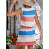 CUPSHE Women Knit Colorblock Stripe Summer Dress Crew Neck Waist Tie Multicolor Casual Sundress Beach Holiday Mini Dress(Multicolor Pink Blue)